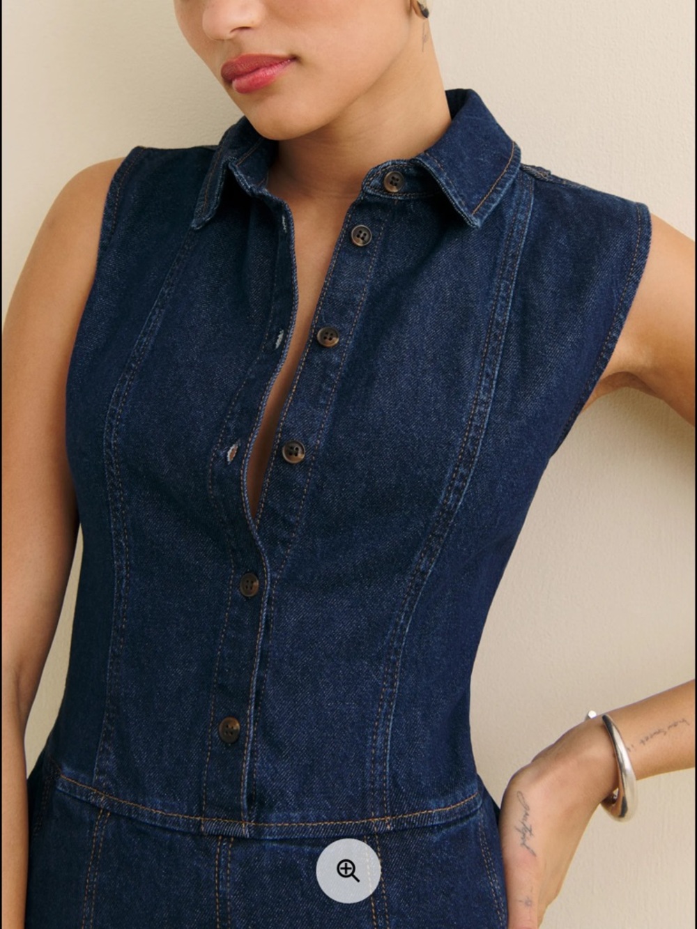 Reformation Dark Indigo Sleeveless Pleated Denim Mini Dress - Picture 2 of 9